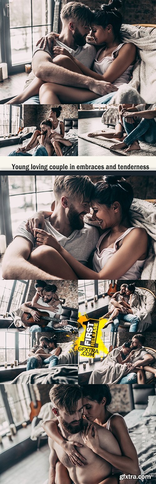 Young loving couple in embraces and tenderness