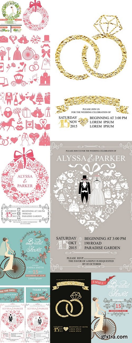 Wedding invitation with heart composition.Wedding wear