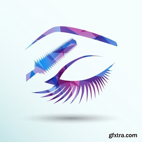 Collection of icon lips eye makeup eyelash care logo 25 EPS