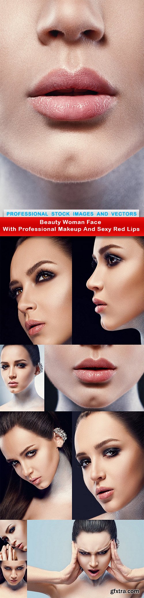 Beauty Woman Face With Professional Makeup And Sexy Red Lips - 10 UHQ JPEG
