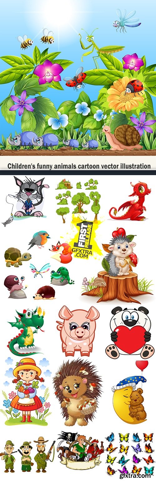 Children\'s funny animals cartoon vector illustration