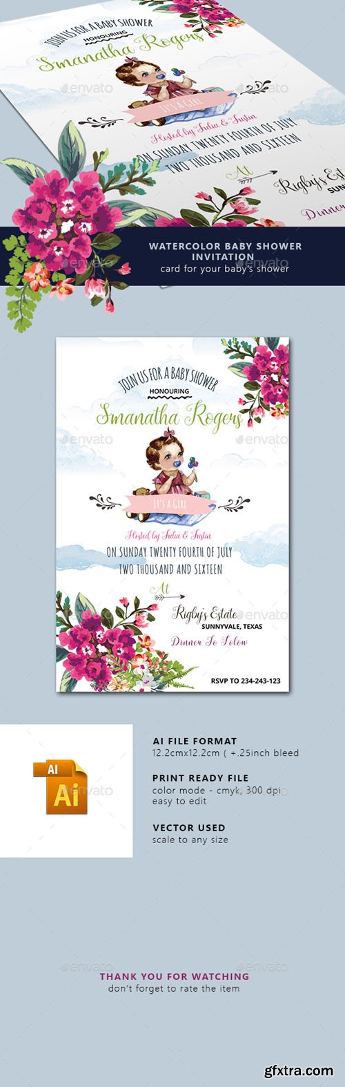 GR - Watercolor Baby Shower Invitation 16816435