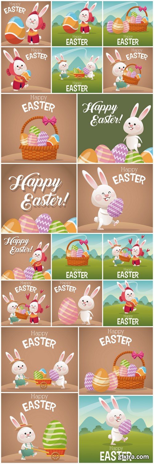 Happy easter card cute bunny egg decorating 20X EPS