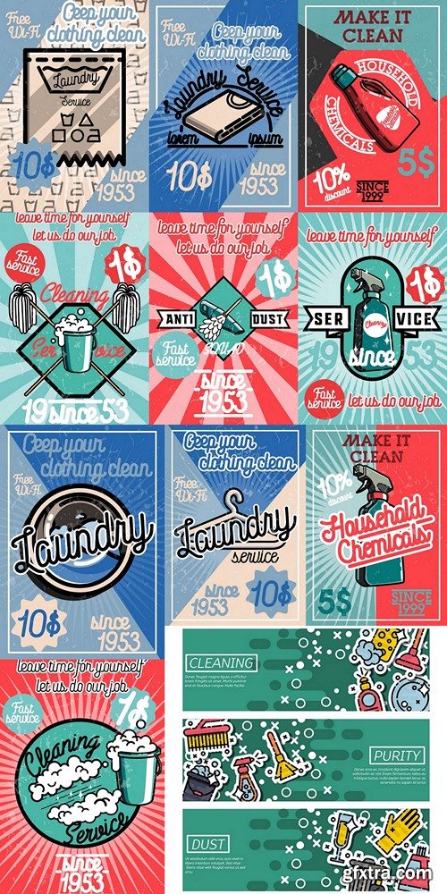 Color vintage household chemicals banner