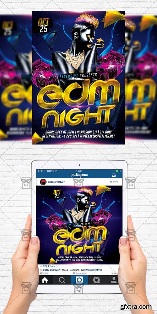 Edm Night - Flyer Template + Instagram Size Flyer