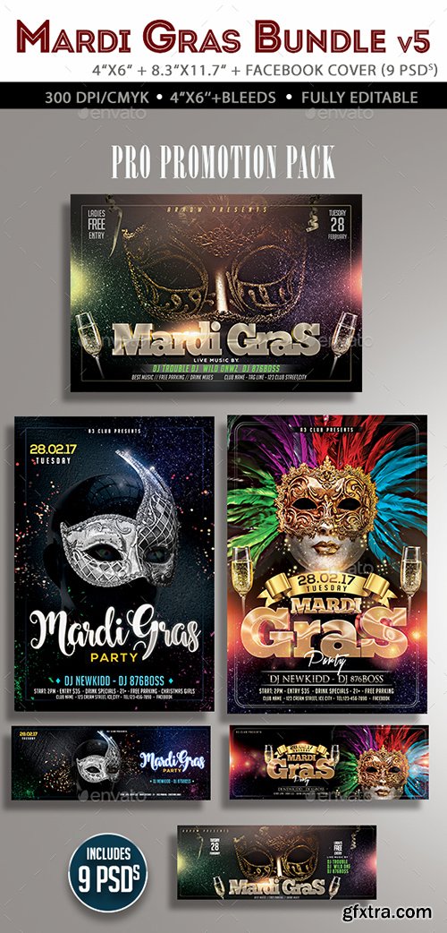 Graphicriver Mardi Gras Flyer Bundle V3 19451226