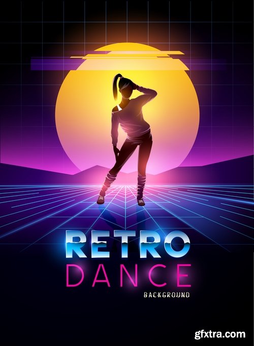 Collection of retro disco banner flyer invitation 80 years 16 EPS