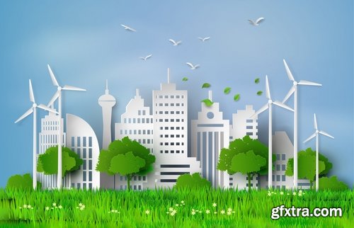 Collection of ecologically clean city green planet clean air alternative fuel family a planet 25 EPS