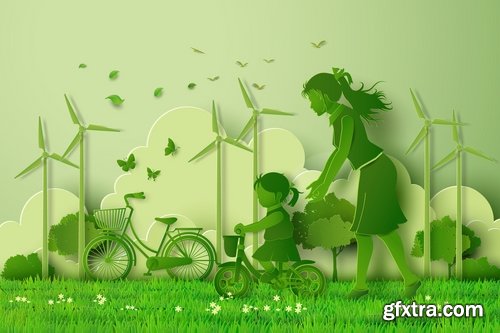 Collection of ecologically clean city green planet clean air alternative fuel family a planet 25 EPS