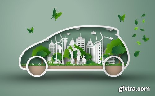 Collection of ecologically clean city green planet clean air alternative fuel family a planet 25 EPS