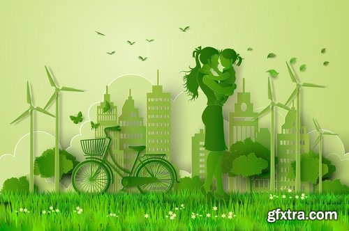 Collection of ecologically clean city green planet clean air alternative fuel family a planet 25 EPS