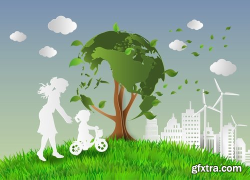 Collection of ecologically clean city green planet clean air alternative fuel family a planet 25 EPS