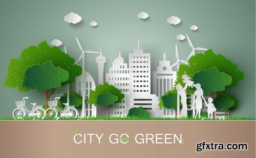 Collection of ecologically clean city green planet clean air alternative fuel family a planet 25 EPS