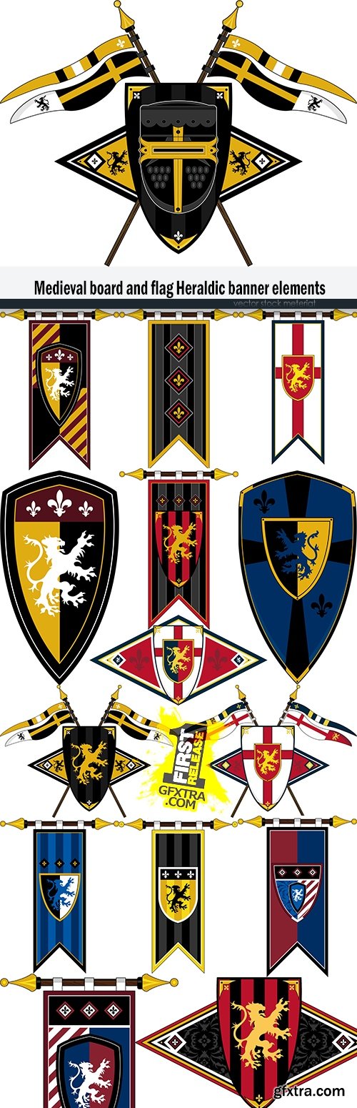 Medieval board and flag Heraldic banner elements