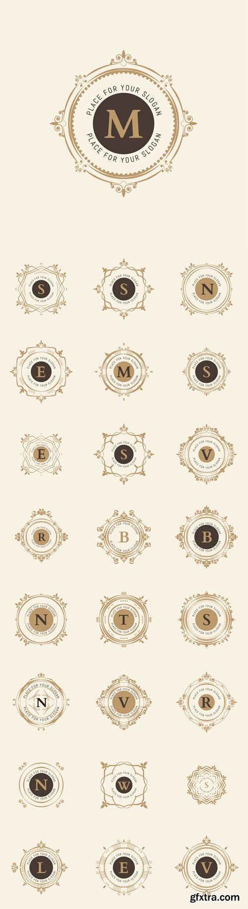 Vector Set - The letters. Flourishes Calligraphic Monogram Emblem Templates