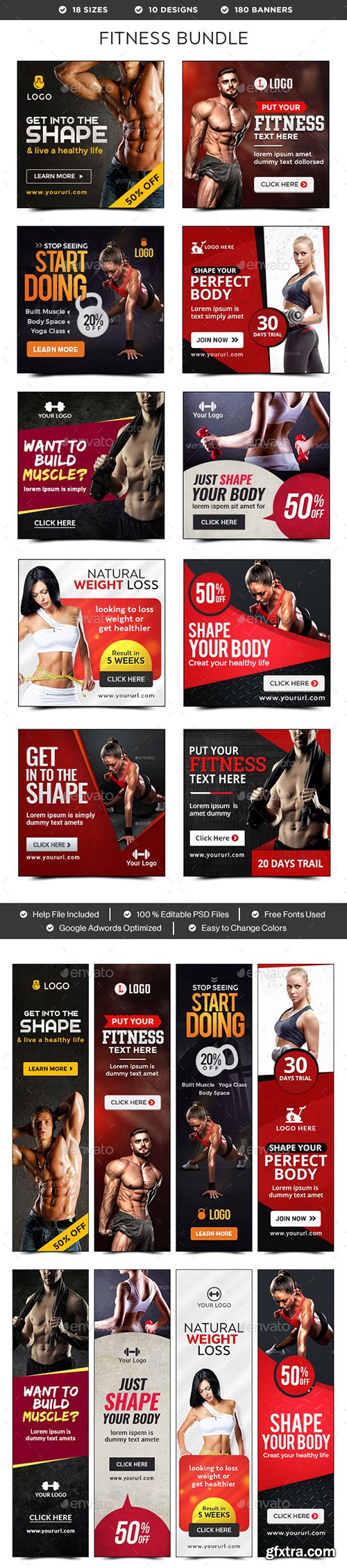 Graphicriver Fitness Banners Bundle - 10 Sets - 180 Banners 19460040