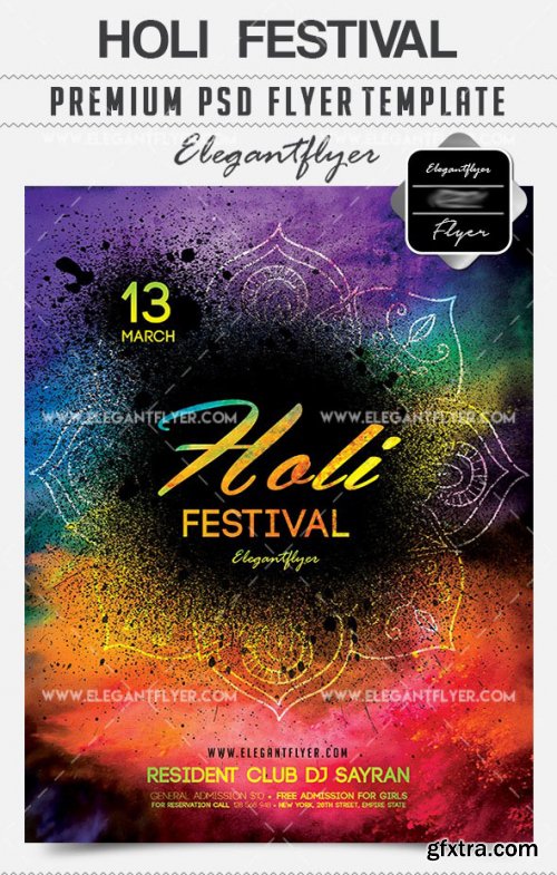 Holi Festival Flyer PSD V8 Template + Facebook Cover