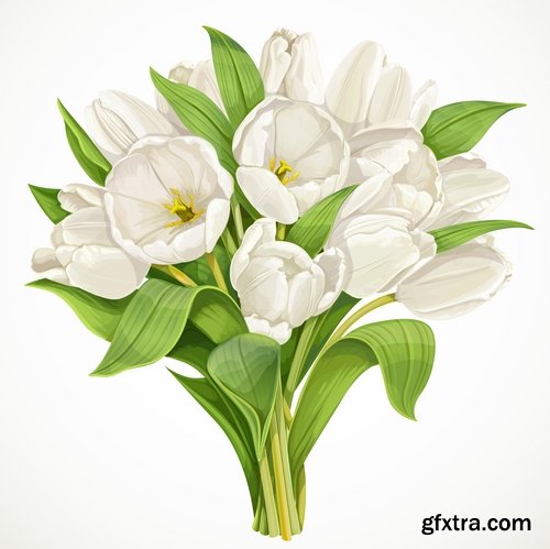 Collection of tulip snowdrop flower basket Spring warmth flyer banner card cover 25 EPS