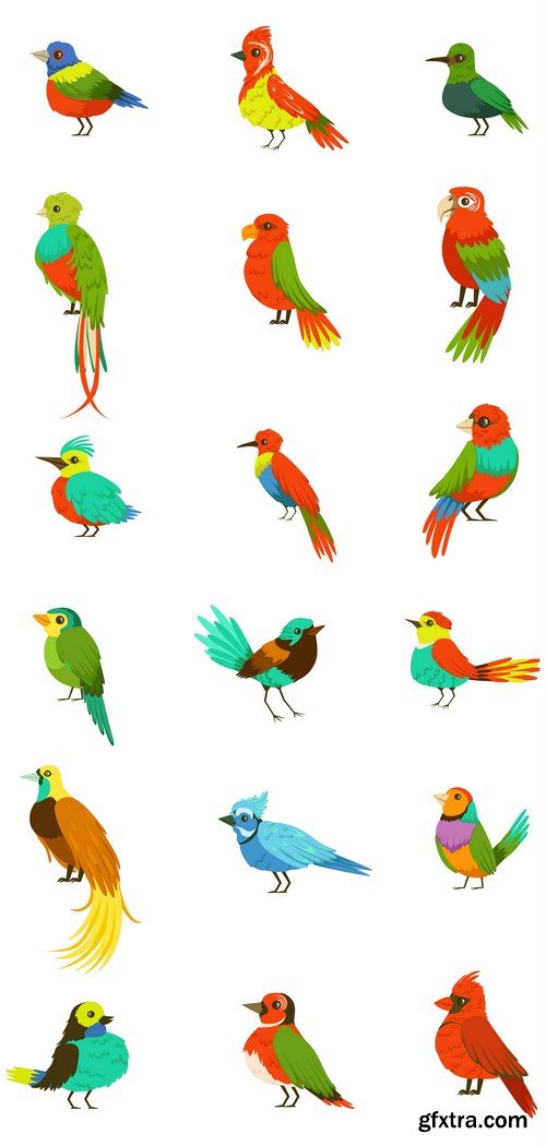 Exotic Birds Collection Of Colorful Parrots 2X EPS