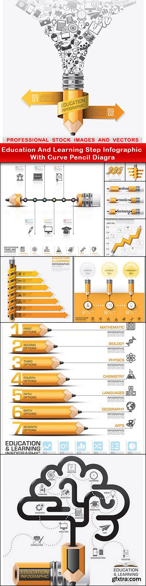 Education And Learning Step Infographic With Curve Pencil Diagra - 10 EPS