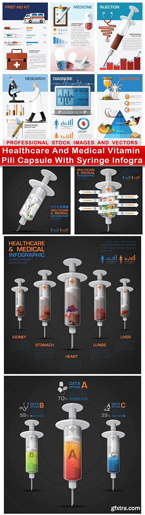 Healthcare And Medical Vitamin Pill Capsule With Syringe Infogra - 5 EPS