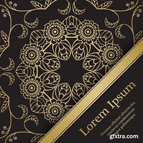 Collection of golden frame border invitation card cover ethnic ornament vector pattern picture 25 EPS