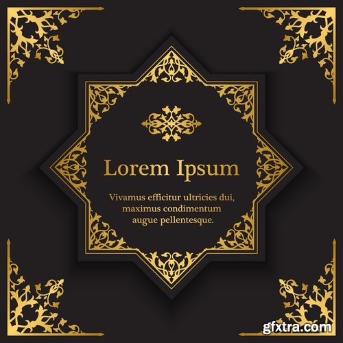 Collection of golden frame border invitation card cover ethnic ornament vector pattern picture 25 EPS