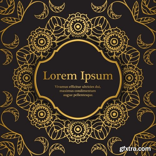 Collection of golden frame border invitation card cover ethnic ornament vector pattern picture 25 EPS