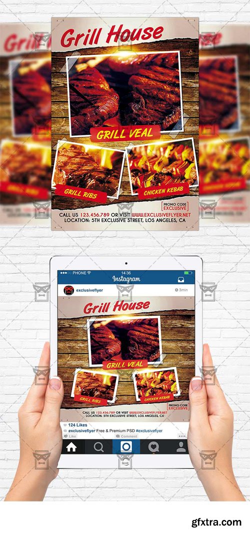 Grill House - Flyer Template + Instagram Size Flyer