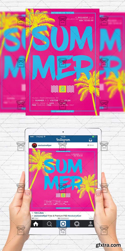 Summer Minimal Party - Flyer Template + Instagram Size Flyer