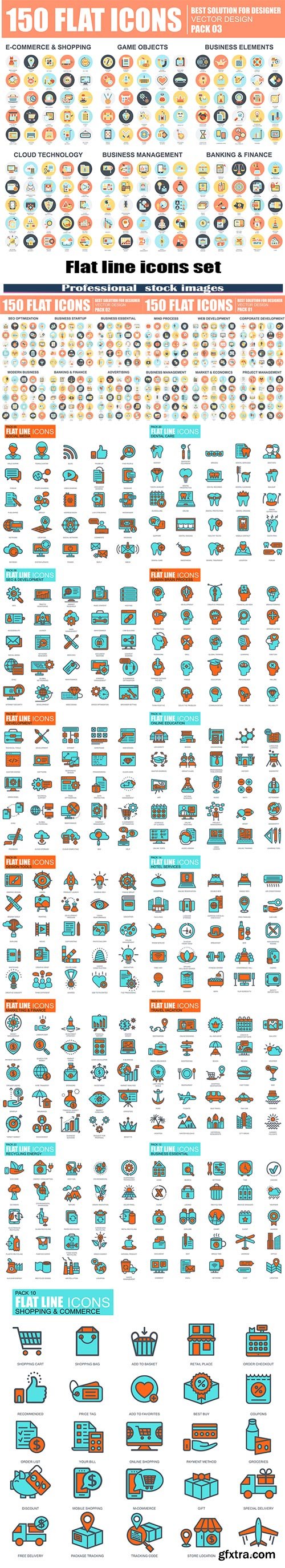 Flat line icons set