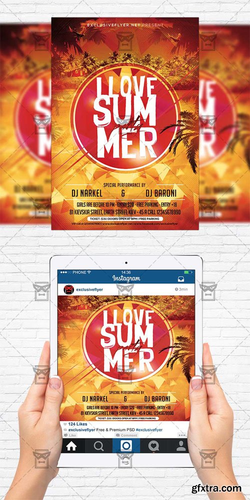 I Love Summer - Flyer Template + Instagram Size Flyer