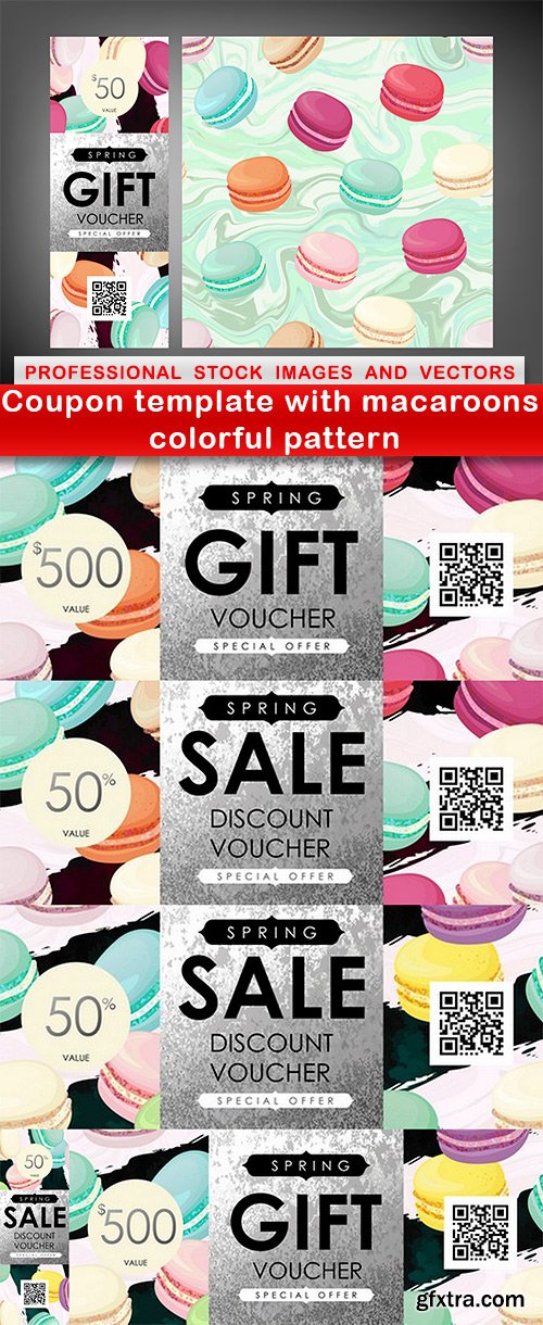 Coupon template with macaroons colorful pattern - 6 EPS