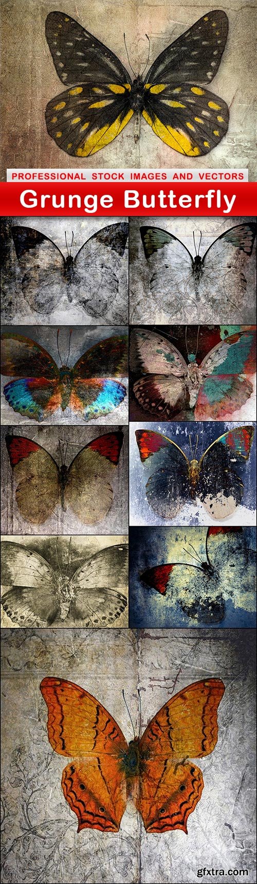 Grunge Butterfly - 10 UHQ JPEG