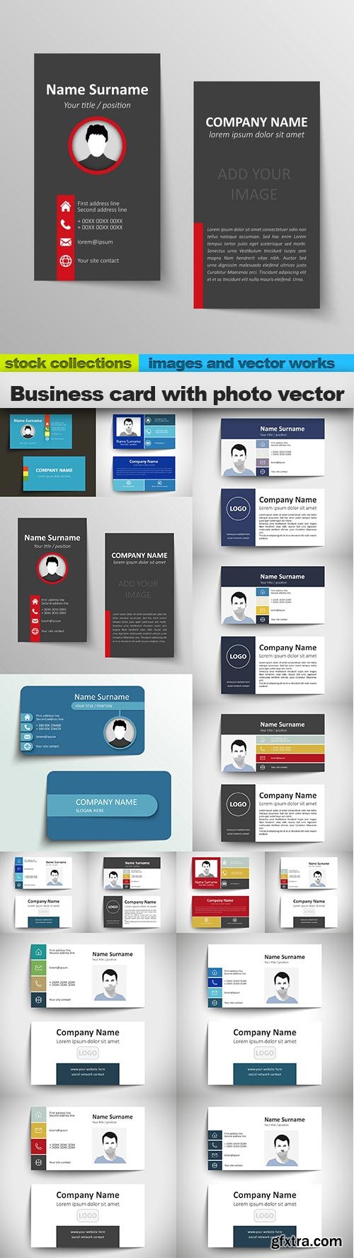 Business card with photo vector, 15 x EPS