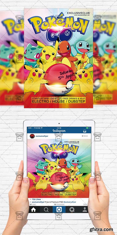 Pokemon Go Party - Flyer Template + Instagram Size Flyer