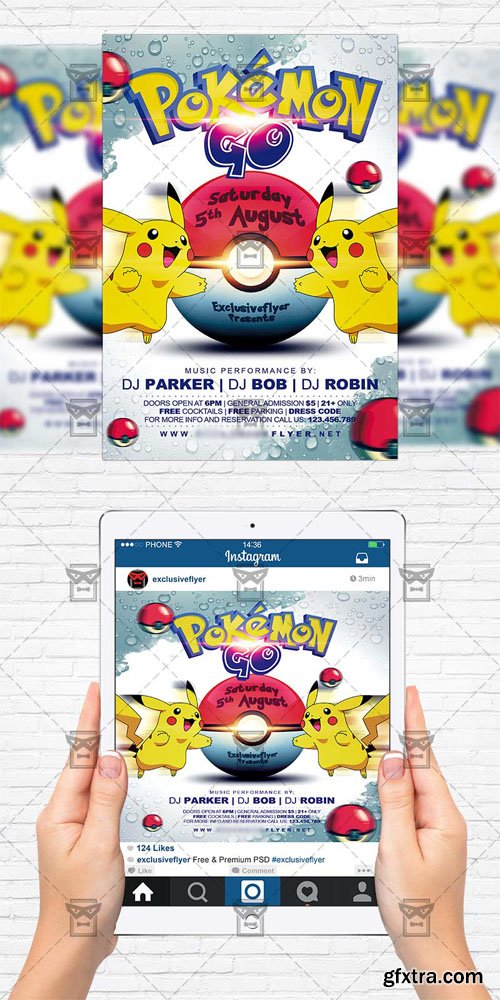 Pokemon Go Night - Flyer Template + Instagram Size Flyer