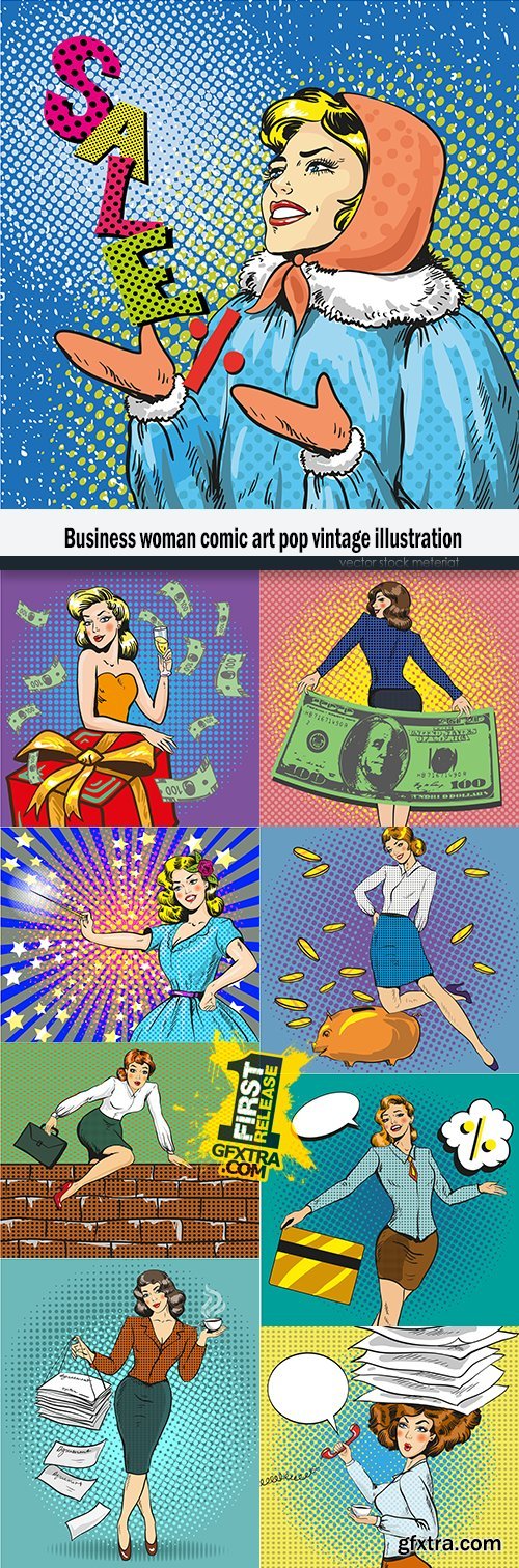 Business woman comic art pop vintage illustration