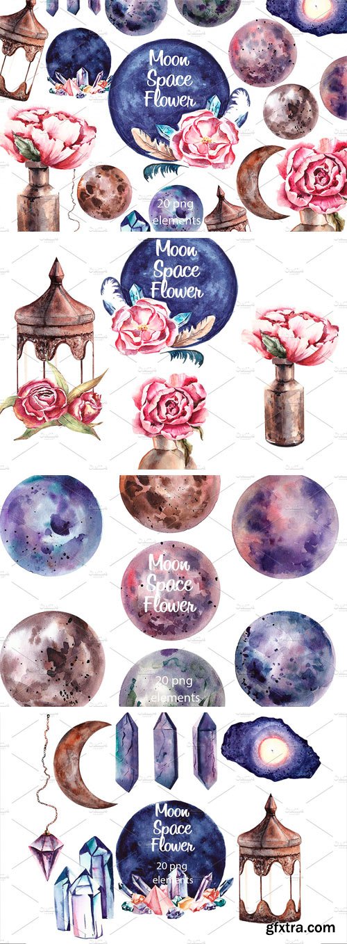 CM 1257130 - Moon Space Flower Spring Clipart