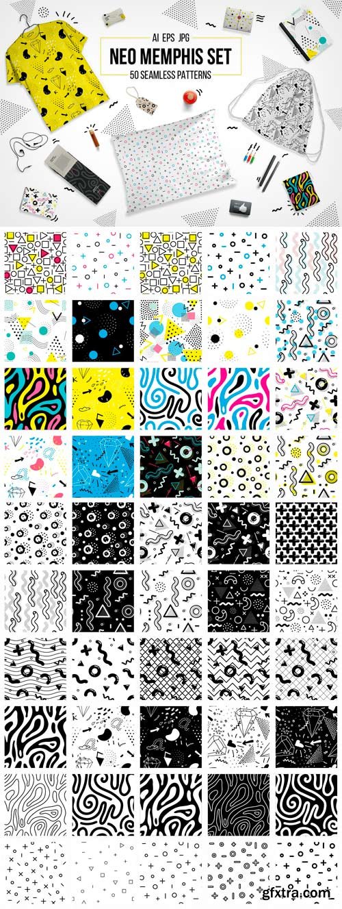 CM 1166789 - 50 Memphis Seamless Patterns Set