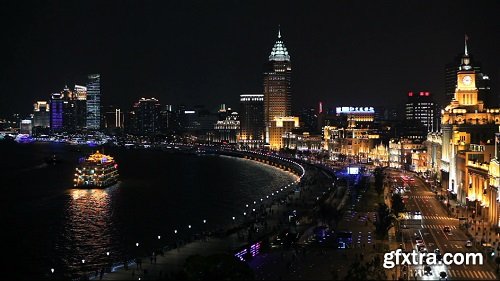 Shanghai night skyline view along huangpu river and the bund shanghai china