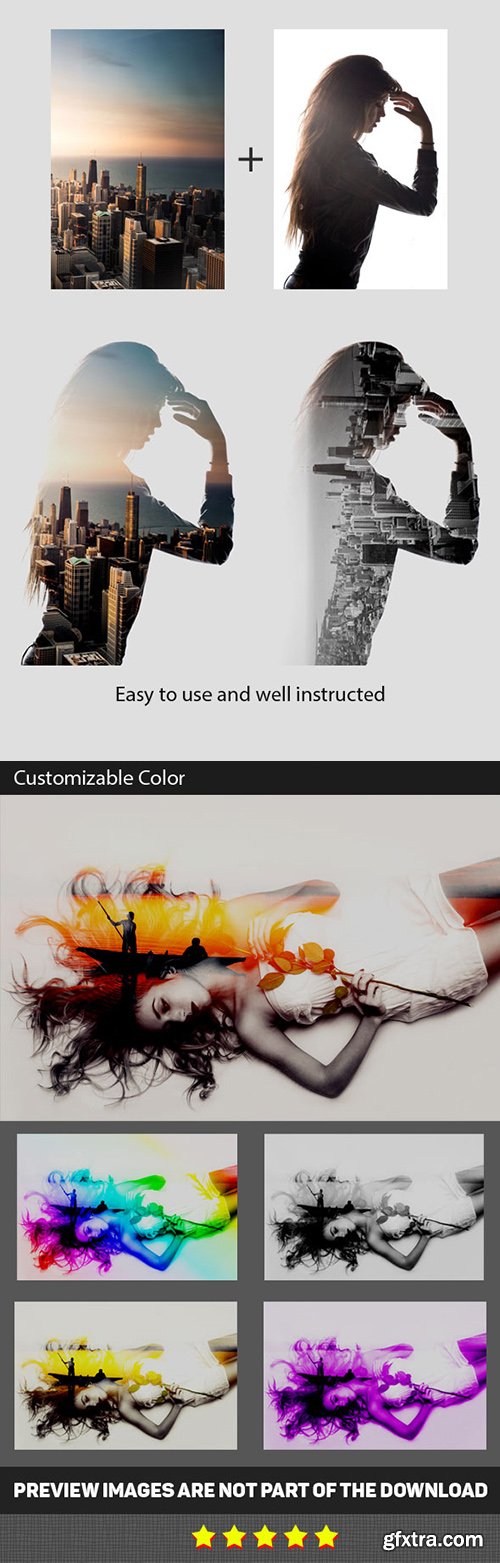 Graphicriver Double Exposure Photoshop Action Bundle 19515214