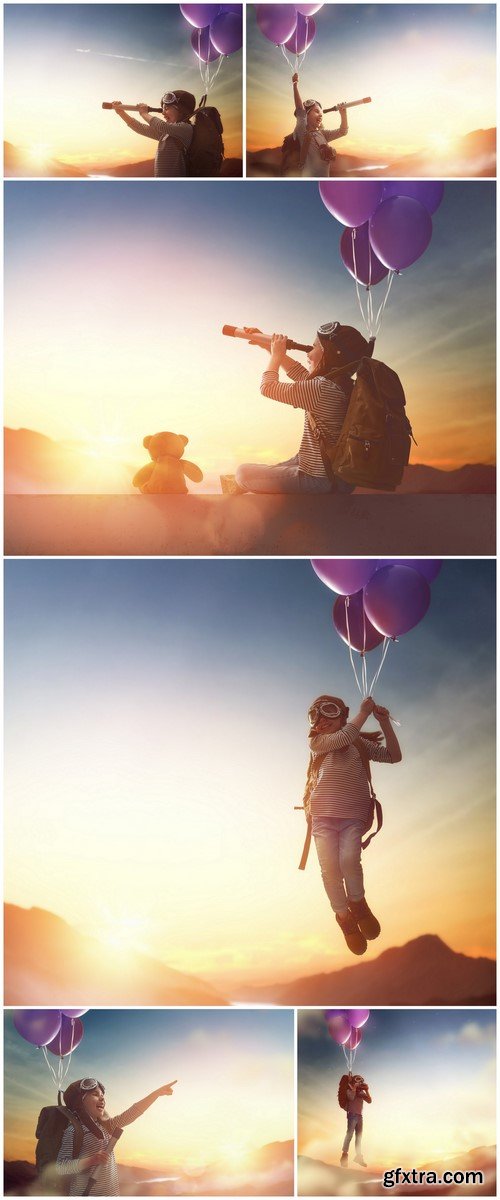 Child flying on balloons 6X JPEG