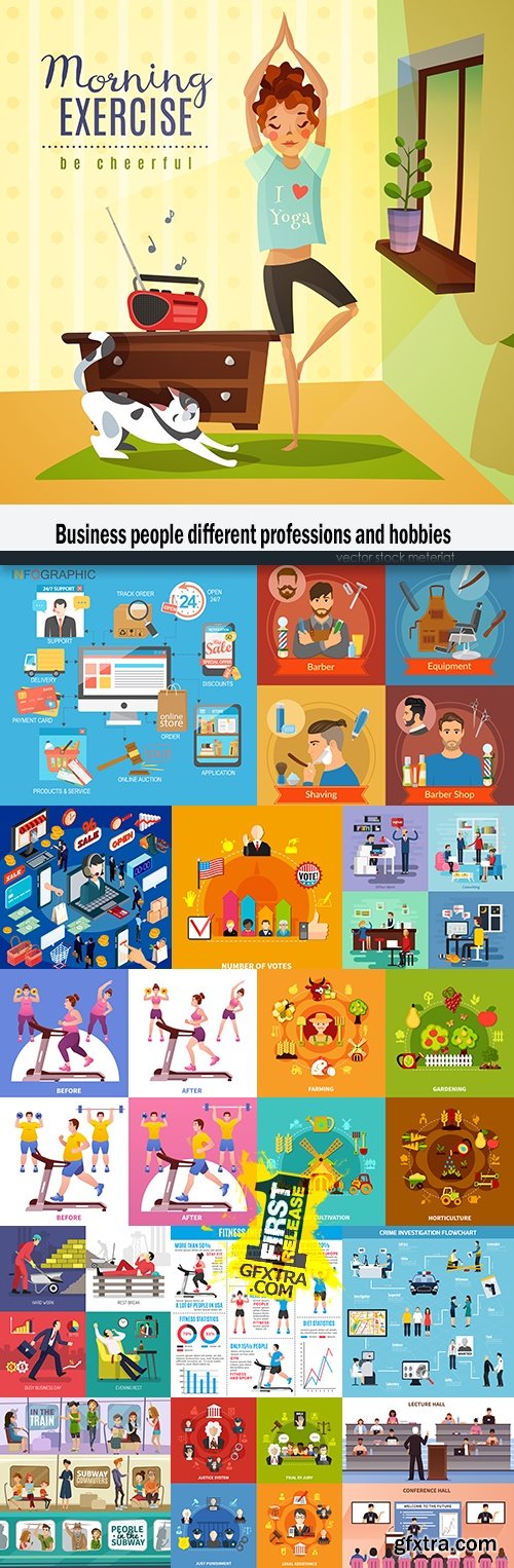 Business people different professions and hobbies