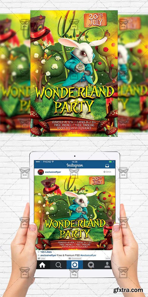 Wonderland Party - Flyer Template + Instagram Size Flyer