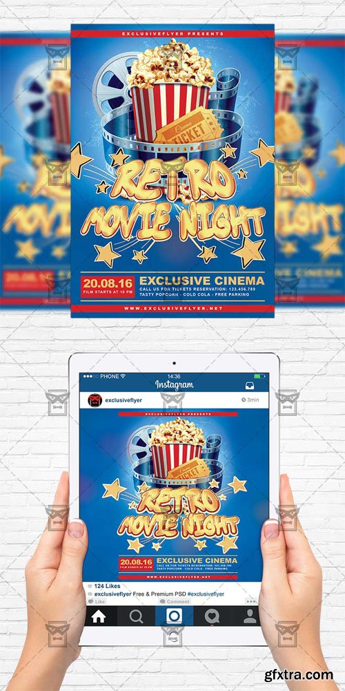 Retro Movies Night - Flyer Template + Instagram Size Flyer