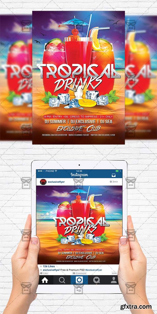 Tropical Drinks - Flyer Template + Instagram Size Flyer