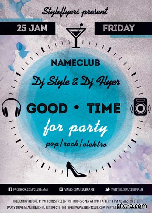 Good Time for Party V5 PSD Flyer Template with Facebook Cover