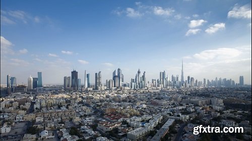 United arab emirates dubai elevated view of the new dubai skyline of modern