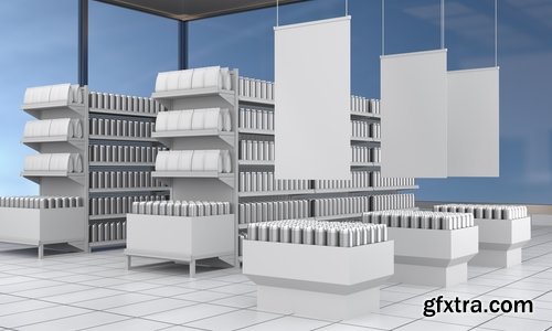 Collection of 3D interior shop showcase stand rack shelf products 2-25 HQ Jpeg